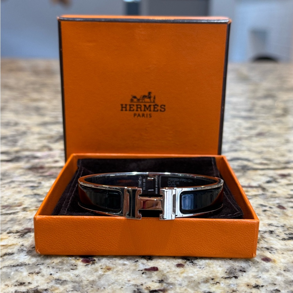 Hermès H Clic Bracelet Black and Silver